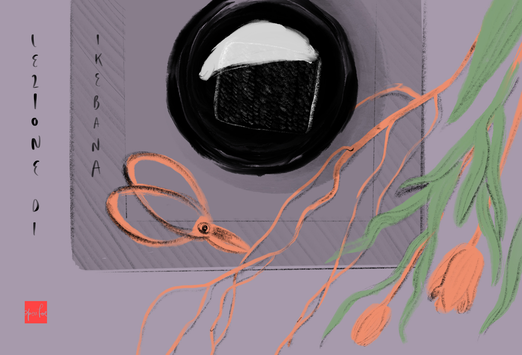 La lezione di ikebana, illustrazione di Silvana Mariani